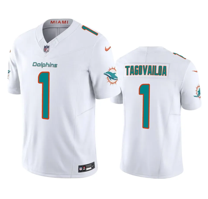 Miami Dolphins #1 Tua Tagovailoa White 2023 F.U.S.E Vapor Limited Stitched Football Jersey